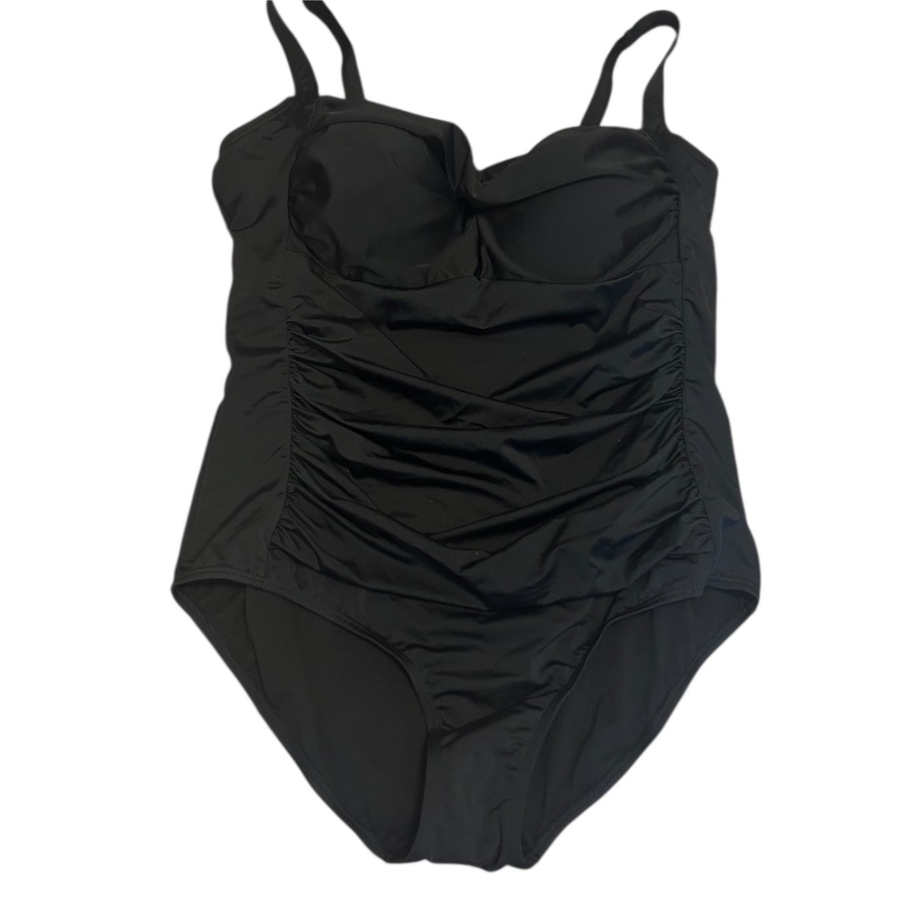 Swimsuits for All sz 24 Black Tummy Control ruched one piece bathing suit ruched